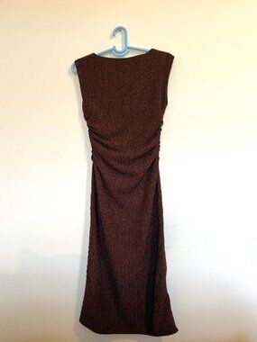 H&M Brown Textured Ruched Midi Dress Sleeveless Size M